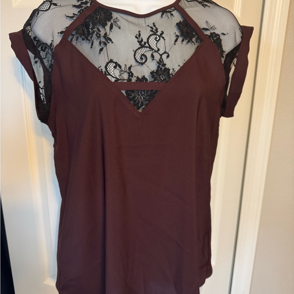 Express Brown Lace Accent Blouse